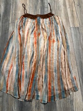 Laundry by Design 100%Silk Striped Blue Brown Orange Cream Dress